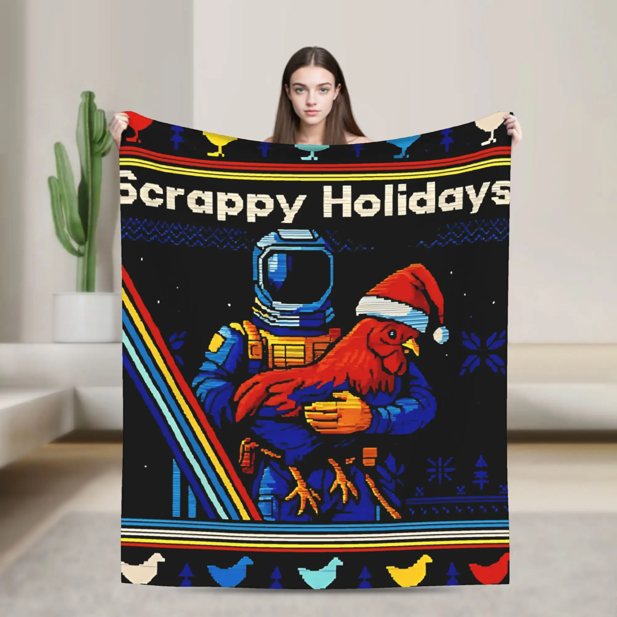 Arc Raiders Rooster Scrappy Holidays Merry Christmas Throw Blanket Super Warm Plush Couch Bed Flannel Bedspread Bed Cover