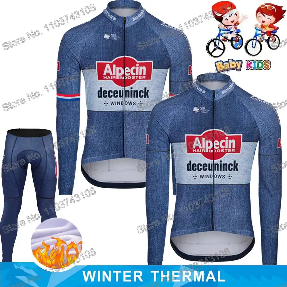 Kids Alpecin Deceuninck 2024 Cycling Clothing Winter Cycling Jersey Set Autumn Road Bike Shirt Suit MTB Bicycle Thermal Jacket