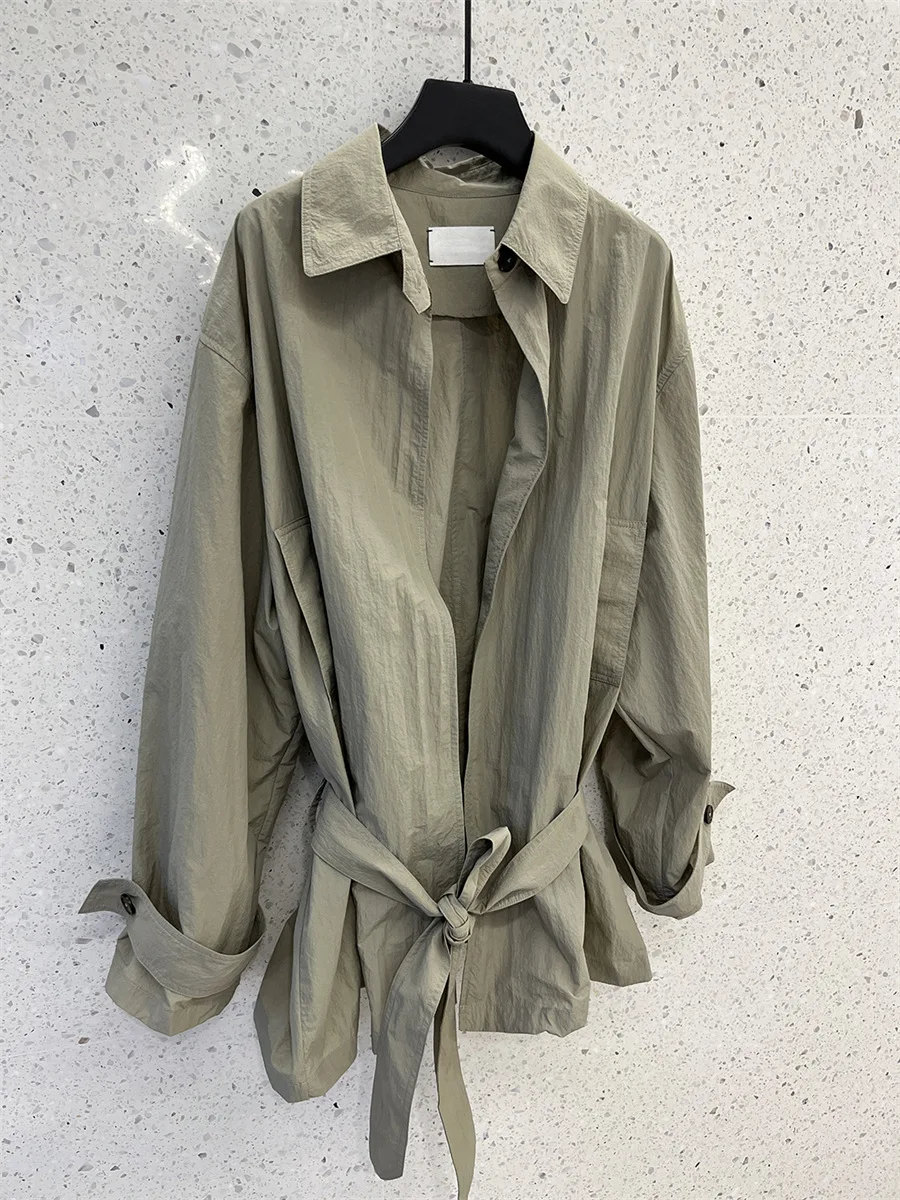 

Lightweight Long Loose Women's Jaet Dongda Gate oulder Strap Waist in Belted Coat Collar All-Match Sle Commute