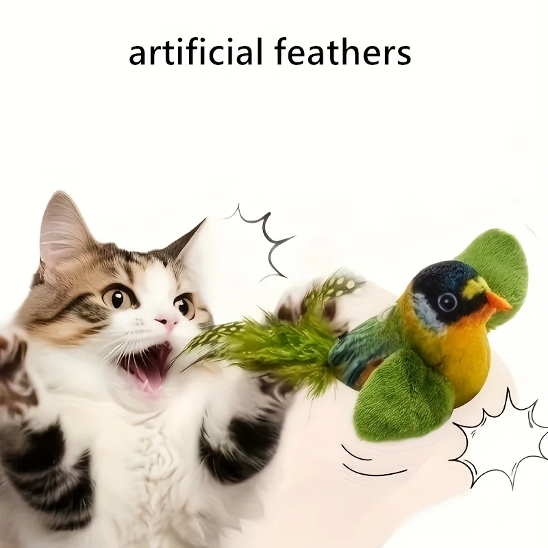 1Pc Interactive Cat Toy-Realistic Chirping Sounds,Nylon Feather Stick,for Solo Play And Hunting Fun,Produces Sound Physically
