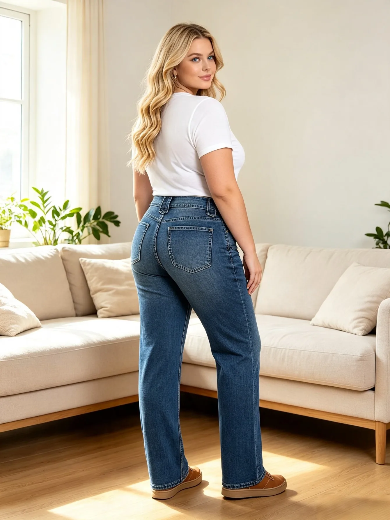 【HME】Jeans | Low Rise Flared Denim Pants, Ladies Vintage Denim Jeans With Unique Curved Front Pockets, Bootcut Pants, Faded Blue Washed Denim For Casual Daily Outfits