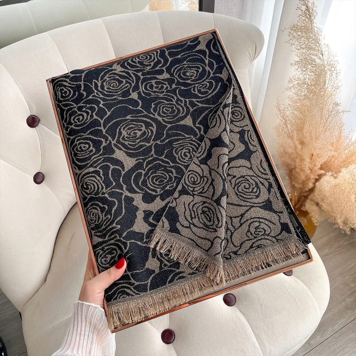 2026 Новая мода, двусторонний утолщенный женский теплый шарф с искусственным кашемиром, теплый цветочный шарф с кондиционером, женская дорожная шаль на шею