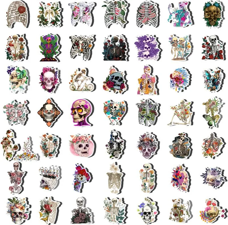 10/30/50Pcs Rosette Skull Stickers For Suitcase Skateboard Laptop Luggage Phone Car Styling DIY Decal Pegatinas