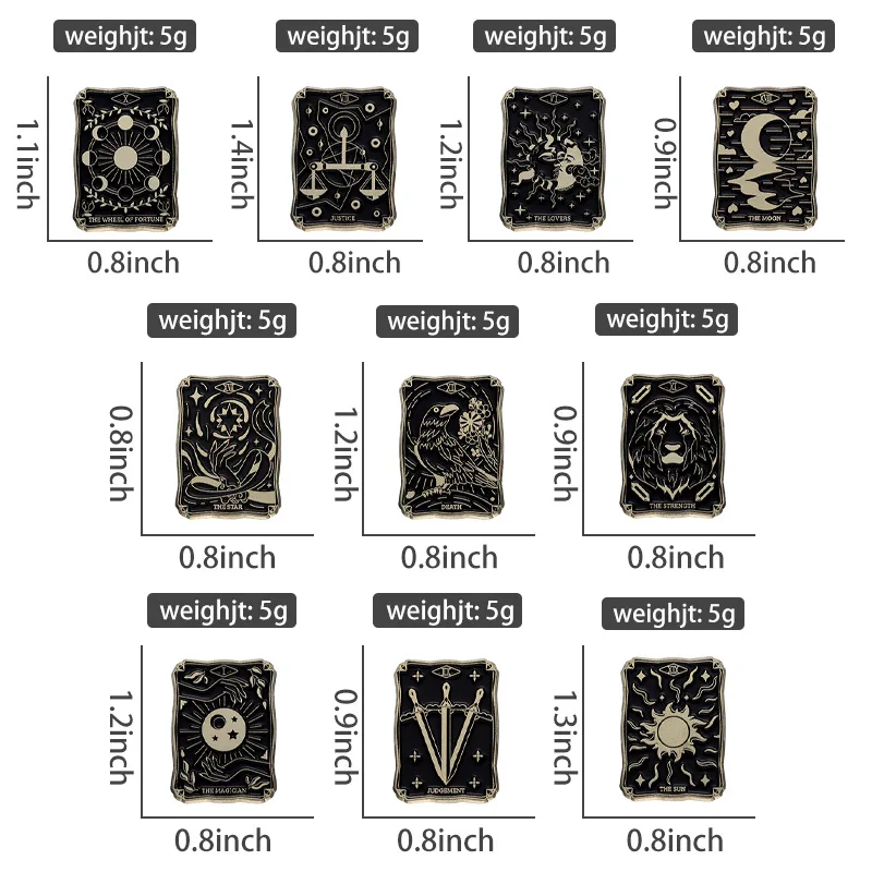 الرجعية الإبداعية التارو بطاقة على شكل بروش معدني ، الكرتون ، هندسية ، الشمس والقمر شارة ، عبر الحدود ، التجارة الخارجية ، جديد
