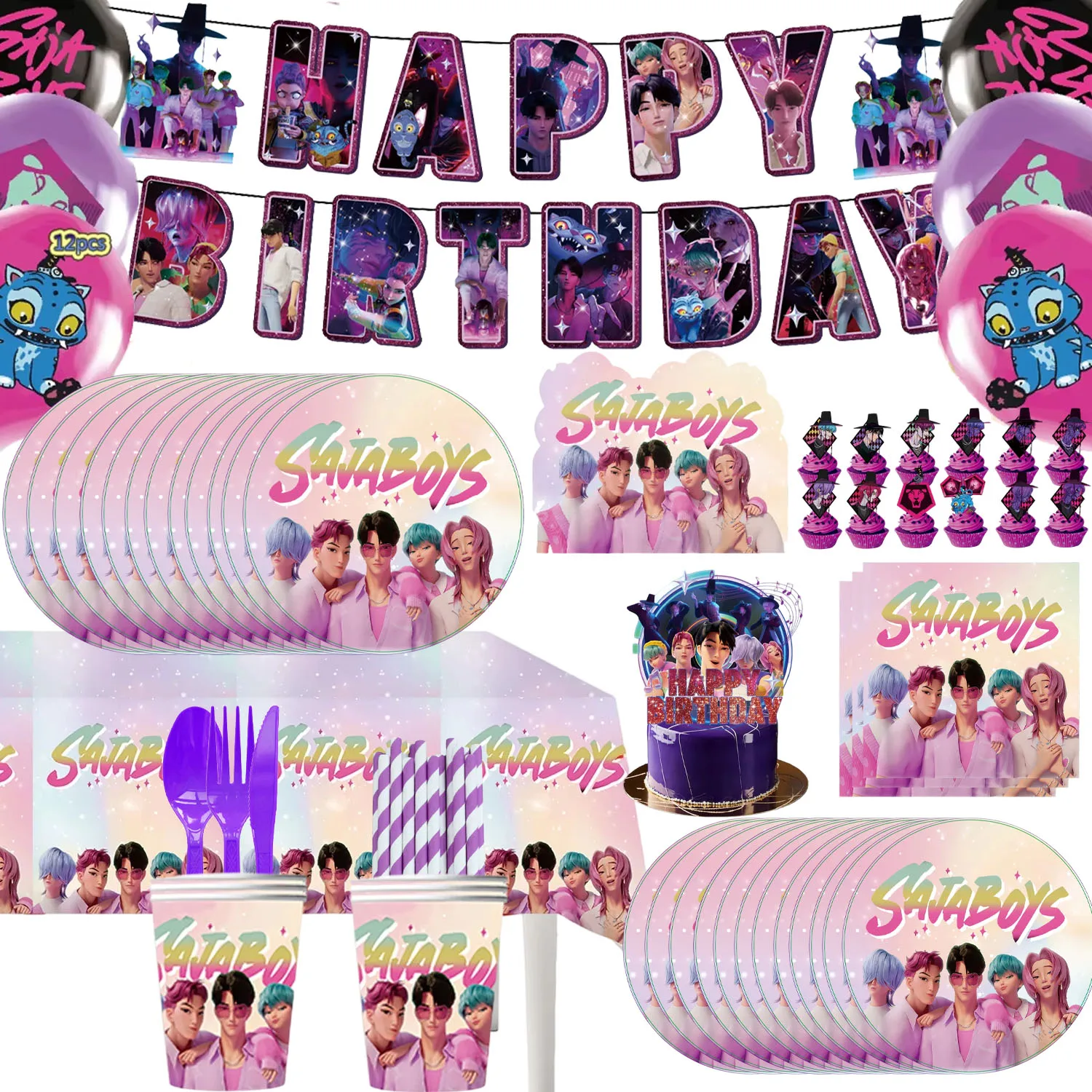 Saja Boy Demons Hunte Decorazione festa di compleanno Stoviglie Borsa Piatto Cake Topper Palloncino Kpops Anime Baby Shower Articoli per feste