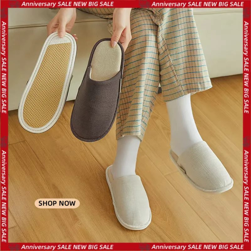 

UTUNE Cotton Linen Slippers Autumn Winter Mute Light Soft Sole Flat Home Comfortable Slides Indoor Breathable Warm Outdoor Shoe