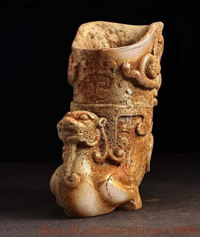 Han Dynasty hetian old jade beast animal wine vessel goblet wine glass cup pot