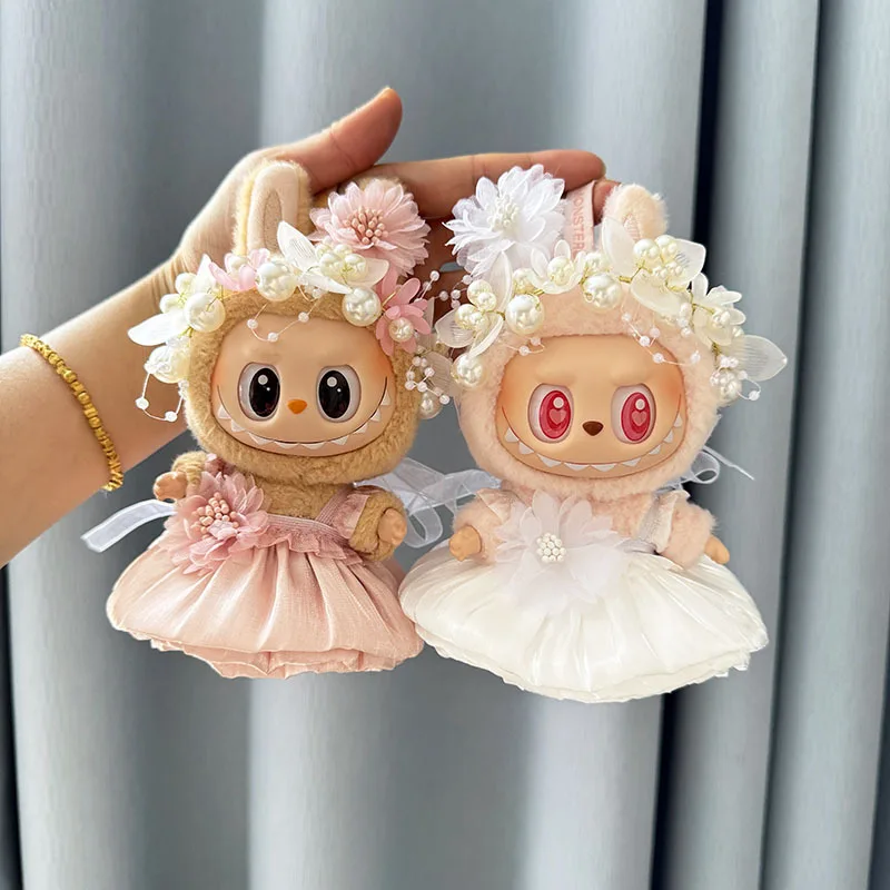 

Doll clothes only, first, second and third generation Labubu 17cm doll dress dress, pearl hair accessories set.