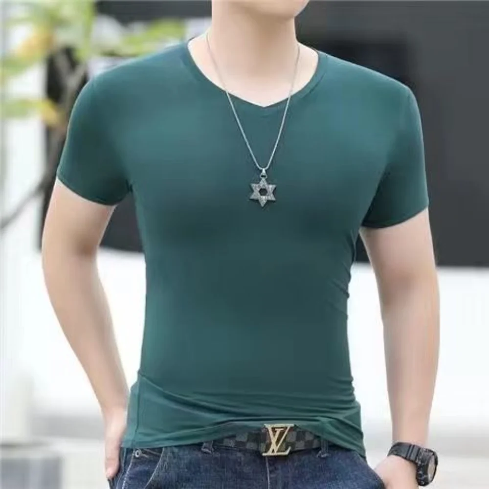 Fashionable Men's Oversized Tight-fit Stretch T-Shirts with V-neck Summer Comfortable Casual Streetwear Youths Tank Tops for Men