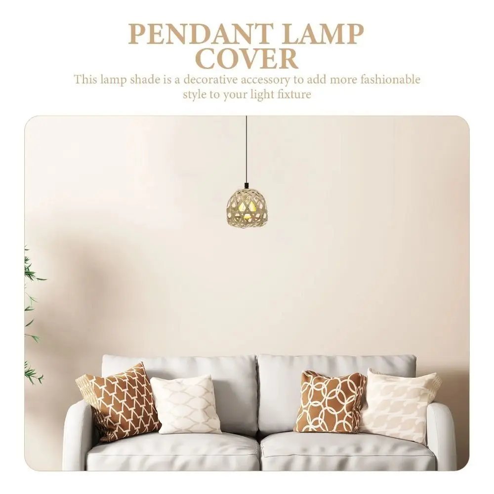 Rustic Bamboo Cage Woven Bamboo Lamp Shade Small Hexagonal Eyes Bulb Lampshades Hanging Vintage Chandelier Cover Chandelier