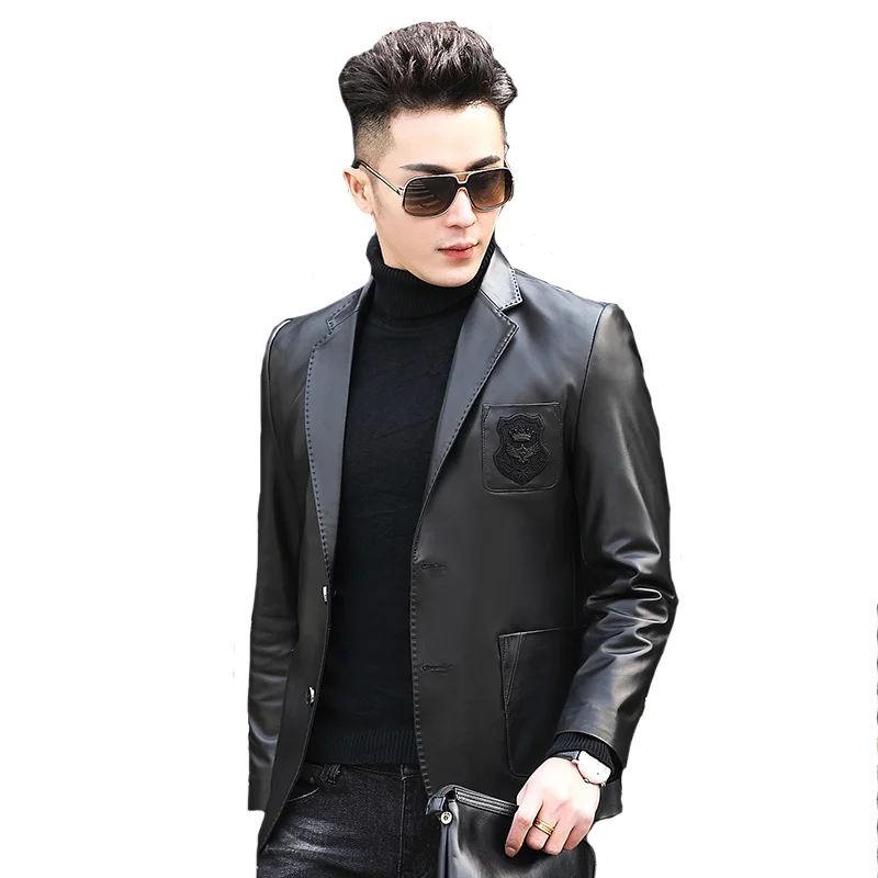 

Suit Men Casual Genuine Leather Clothes Sheepskin Embroidered Jacket Fashion Slim-Fit Coat