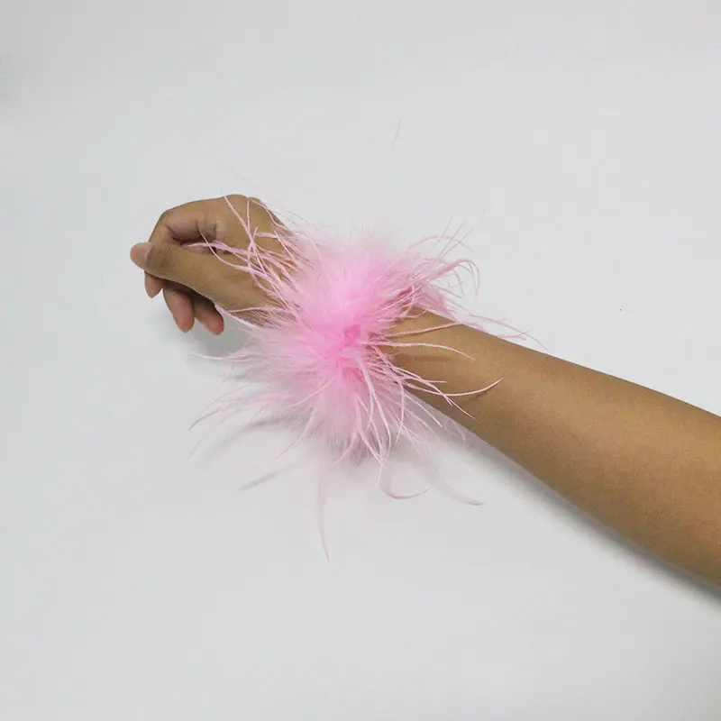 Real Fur Ostrich Feather Cuffs Bracelets For Women Solid Color Fur Sleeve Cuff Bangle Hair Accessories Anklet Bracelet Fur Cuffs