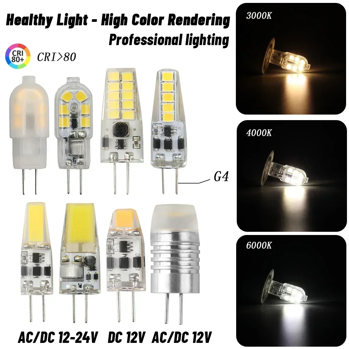 

12pcs LED G4 Bulb Silica Gel 1.5W 2W 3W AC DC 12V 24V Dimmable COB Warm White Light Stroboscopic Replacement of 20W 30W Halogen