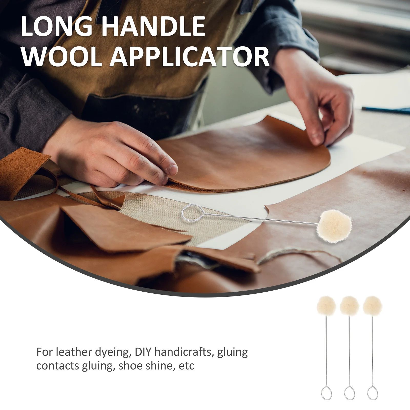 

50Pcs Dye Tool Wool Balls Brush Long Handle Applicator for Dyeing Crafts Gluing Shoe Polishing DIY