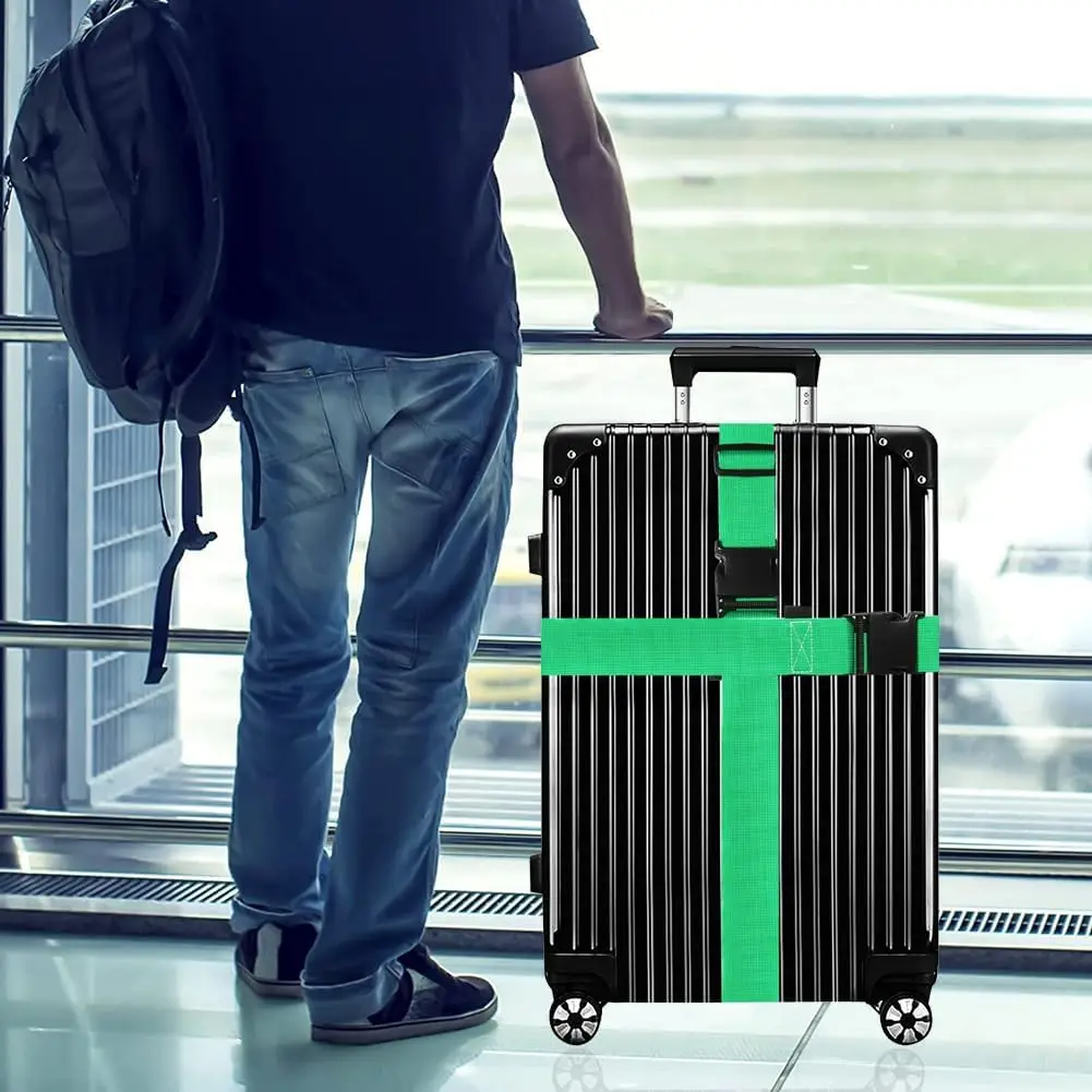2 Pieces/Set (1 Luggage Strap and 1 Tag), Tsa Bright-Colored Luggage Strap, Luggage Rope, Freely Adjustable Length for Checked Baggage Reinforcement, Suitable for Suitcases/Handbags, Travel Luggage Enhancement Accessories (Quickly Identify Luggage), Freely Adjustable Length for Checked Baggage Reinforcement, Halloween/Christmas Gift