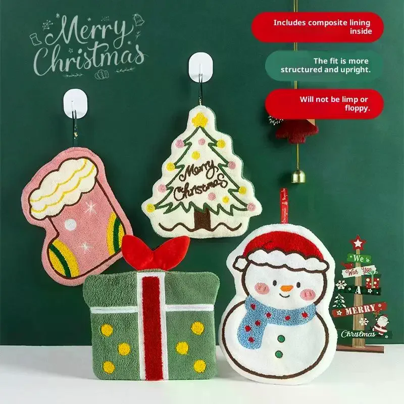 

Рождественское полотенце из кораллового флиса с рисунком пряничного человечка, носки со снеговиком, дизайн с рисунком рождественской елки, подарочная коробка