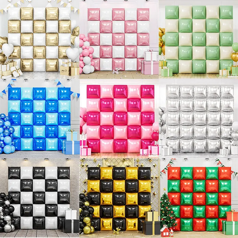 25 Stück Mehrfarbige Doppelseitige Quadratische Aluminiumfolien-Ballons Wandhintergrund Erwachsenen-Hochzeit Geburtstagsfeier Dekoration