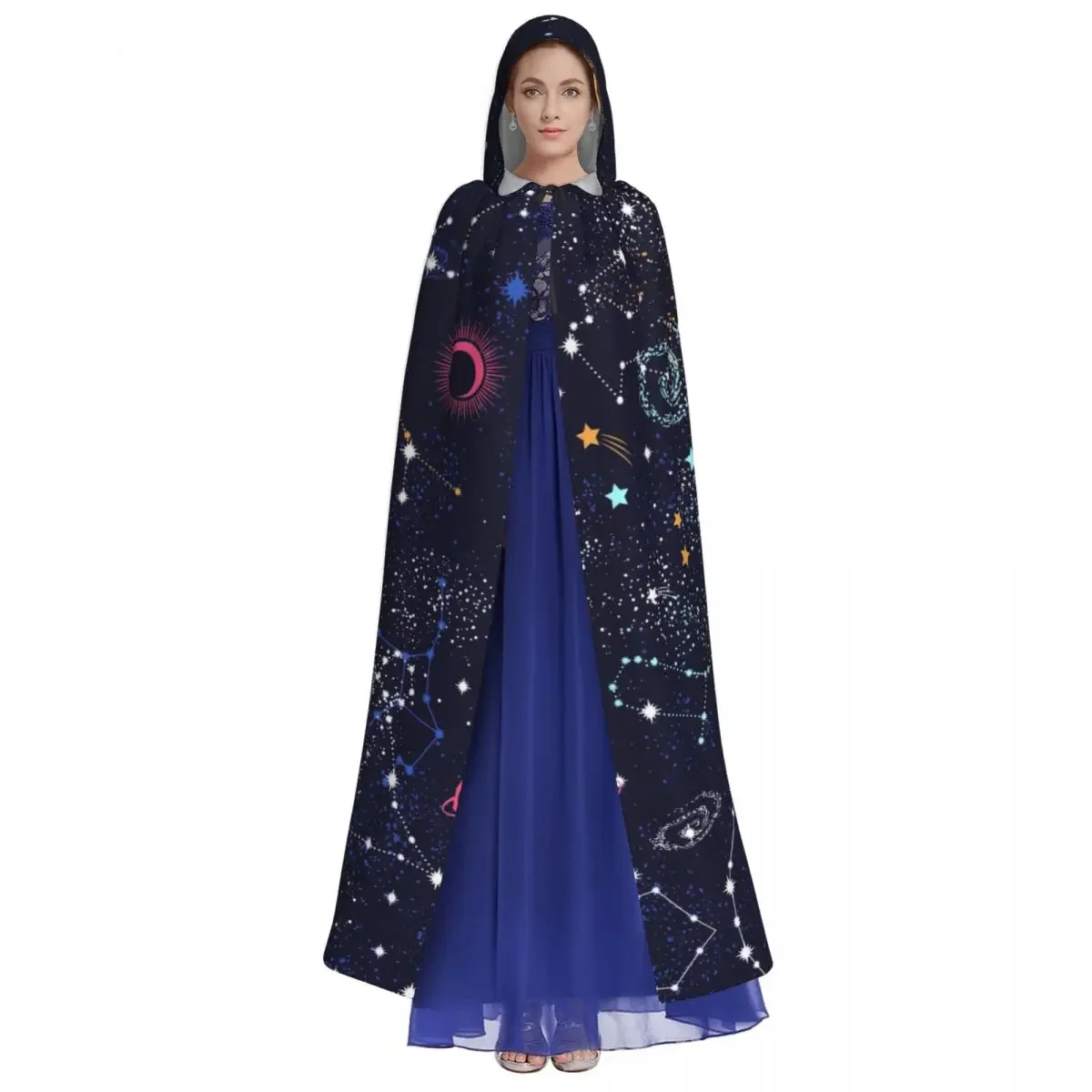 Cosplay  Costumes Space Galaxy  Dark Blue Print Hooded  Capes Long Robes Jackets Coat Carnival