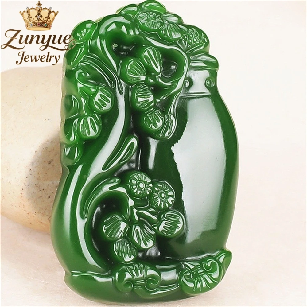 

Natural Hetian Jade Carved Vase Flower Jade Pendant Luxury Quality Jewelry Fashion Jewelry Exquisite Elegant Charms Popular Gift
