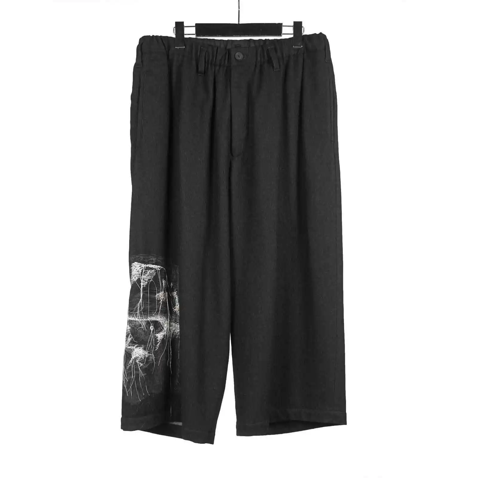 

TOP-YAMAMOTO оригинальный дизайн, шерстяные брюки с вышивкой и принтом для мужчин на осень и зиму, толстые стильные свободные повседневные брюки с глубоким шаговым швом