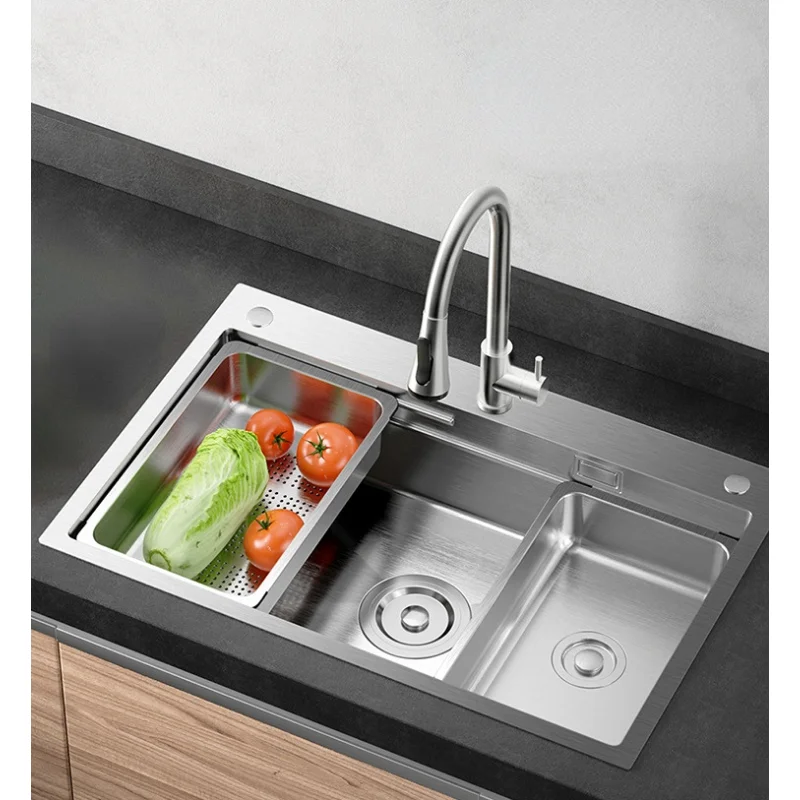 304 Stainless Steel Sink Kitchen  Vegetable Washing Basin Three-slot Design Large Single Slot