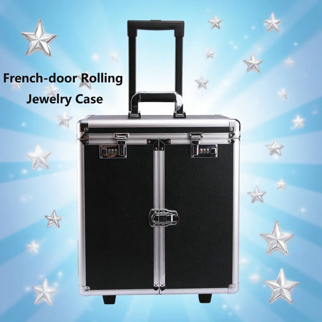 

Jewelry Roller Suitcase Trolley suitcase Storage Display Box with 10 Drawer Trays Ring Pendant Necklace Bracelet Storage