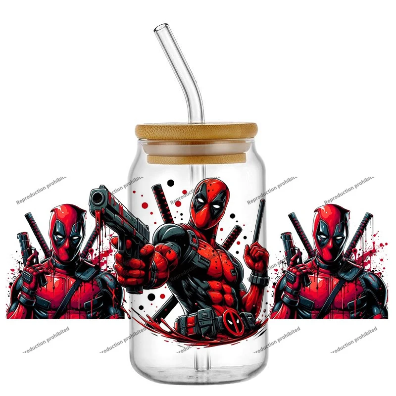 Miniso Deadpool الكرتون أبطال تصميم UV DTF ملصق ل 16oz كوب التفاف نقل ملصق مخصص شعار DIY ذاتية اللصق #4