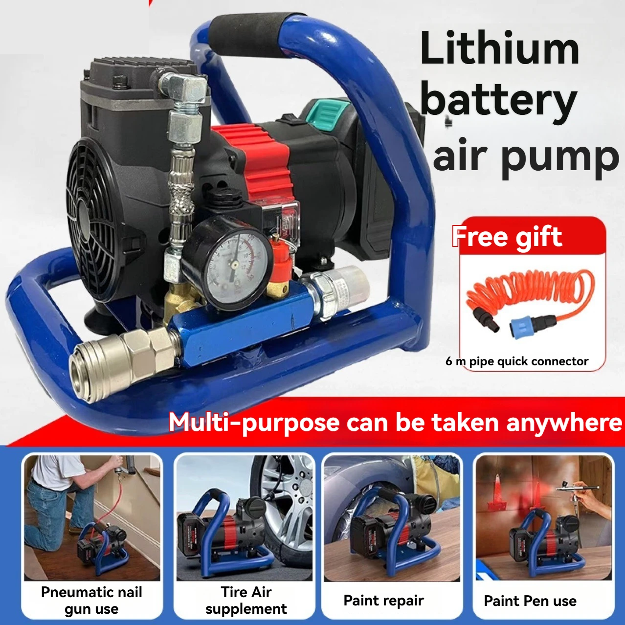 Wireless Portable Air Compressor AC DC Dual Voltage Multifunctional Lithium Rechargeable Home Inflating Equipment