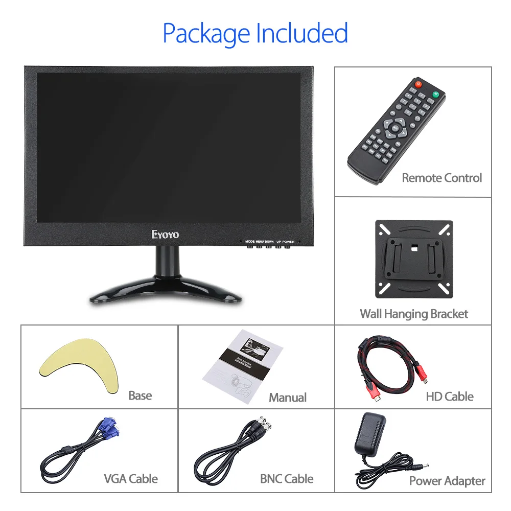 Eyoyo 벽걸이 LCD 모니터 지원 버튼 및 원격 제어, 컴퓨터 CCTV DVR 스피커 포함, EM12G, 풀 HD, 1920x1080P, 12 인치