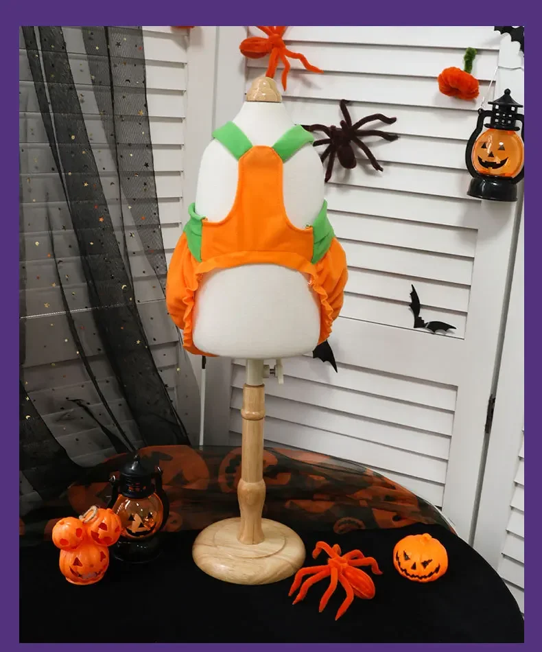 Verstellbares, waschbares Halloween-Kürbis-Overall-Kostüm für kleine Hunde und Katzen, lustiges & gruseliges Trick-or-Treat-Outfit – Detail 11