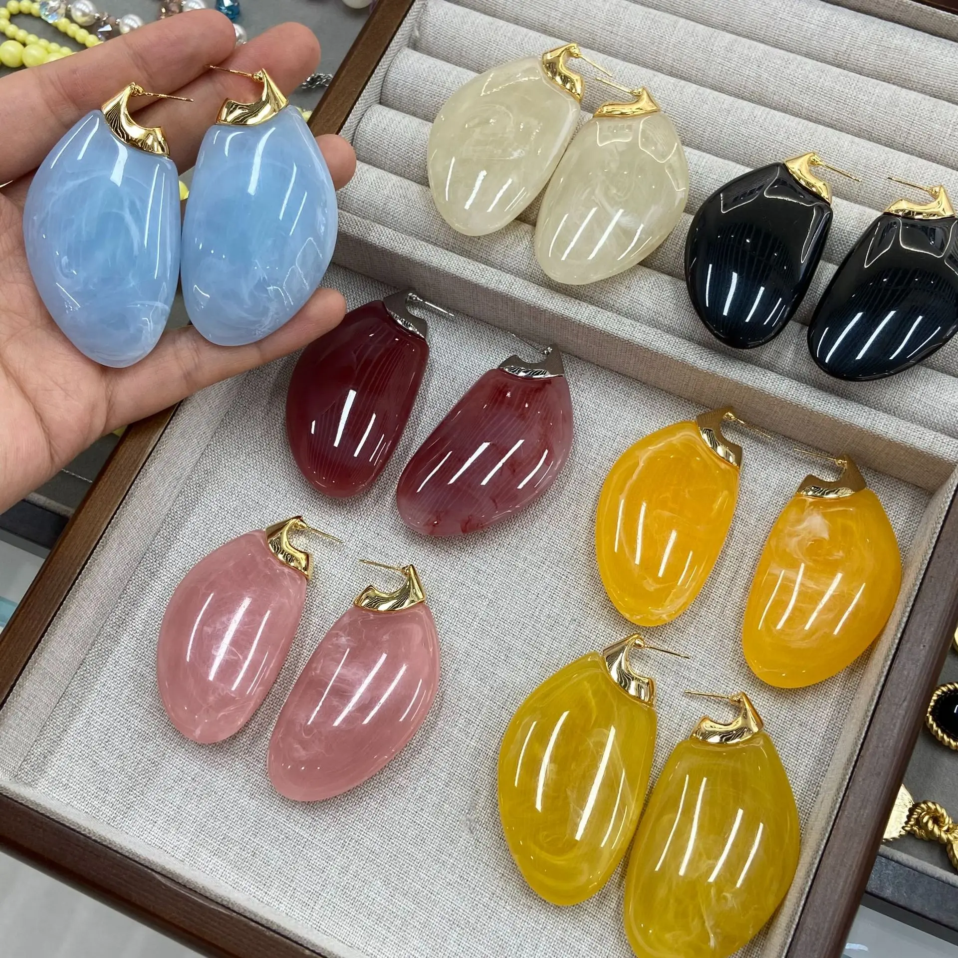 Large Irregular Teardrop Acrylic Earrings Marbled Texture Colorful Water Drop Dangle Earrings Big Statement Earrings Women