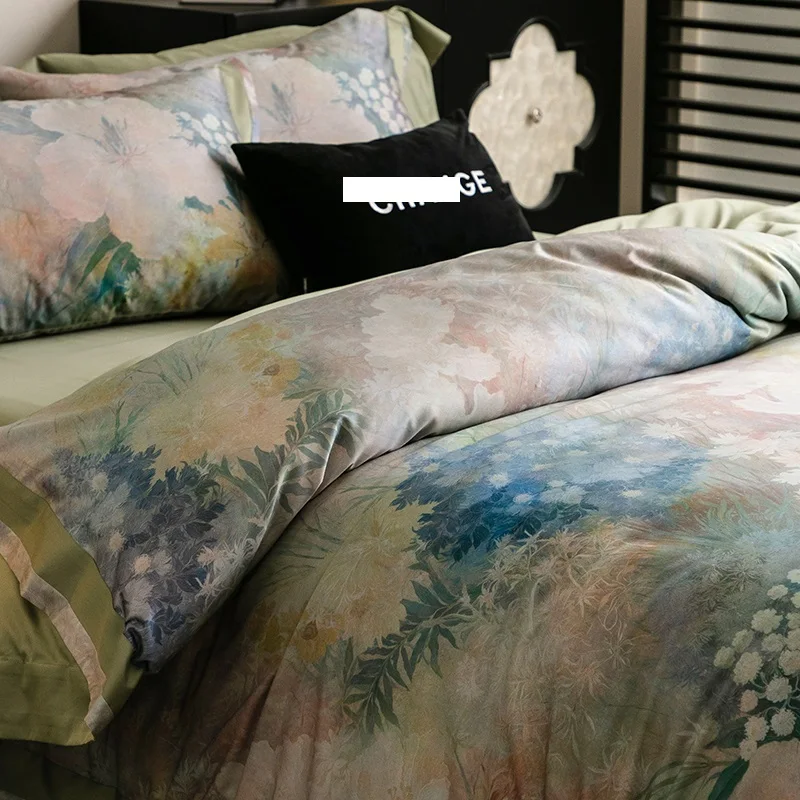 Luxury Digital Printing Oil Painting Egyptian Cotton Bedding Set, Duvet Cover, Linen Fitted Sheet, Pillowcases, Home Textile