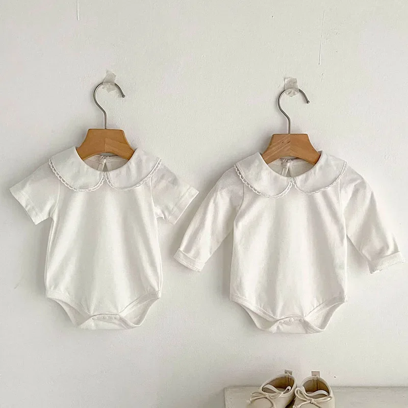 

2025 New Autumn Newborn Baby Girls Bodysuits Long Sleeved Cotton Solid Color Infant Baby Girls Jumpsuit 0-24M Baby Girl Clothing