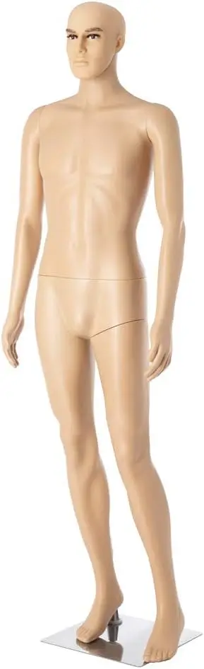 

72" Male Mannequin Full Body Adjustable Mannequin Torso Dress Form with Metal Base, Detachable Plastic Manikin Body