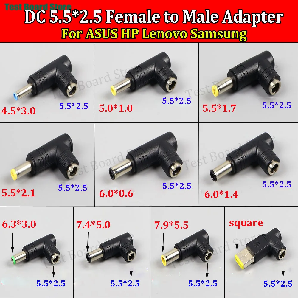 1PCS DC 5.5*2.5 Female to DC 4.0*1.7 4.5*3.0 5.0 2.1 6.5 7.4 7.9 MM For ASUS HP Lenovo Samsung Male Elbow Power Adapter Converte