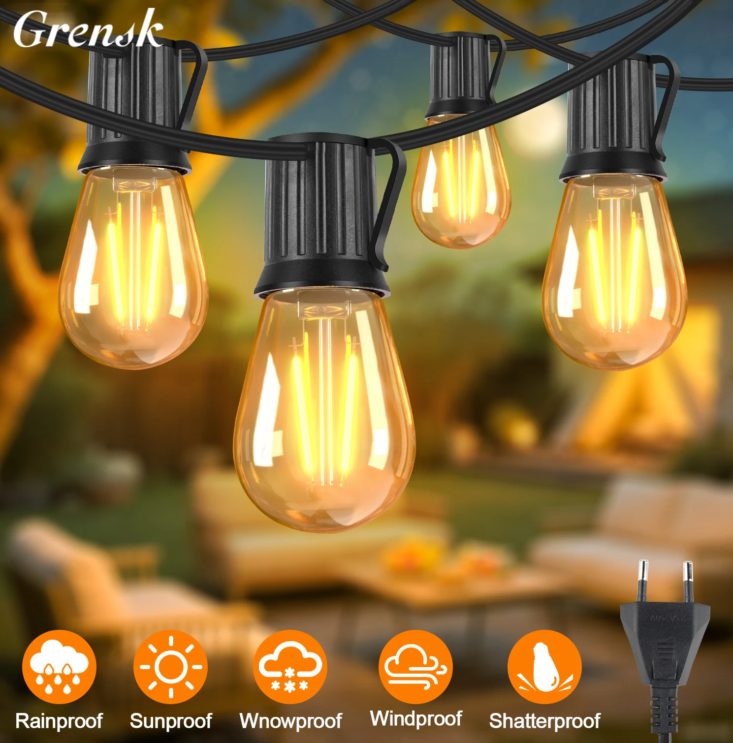 

S14 винтажная гирлянда, уличный светодиодный светильник E26, 220 В, 1 Вт, 2 Вт, подключаемый, небьющийся, уличная гирлянда, декор, цепочка