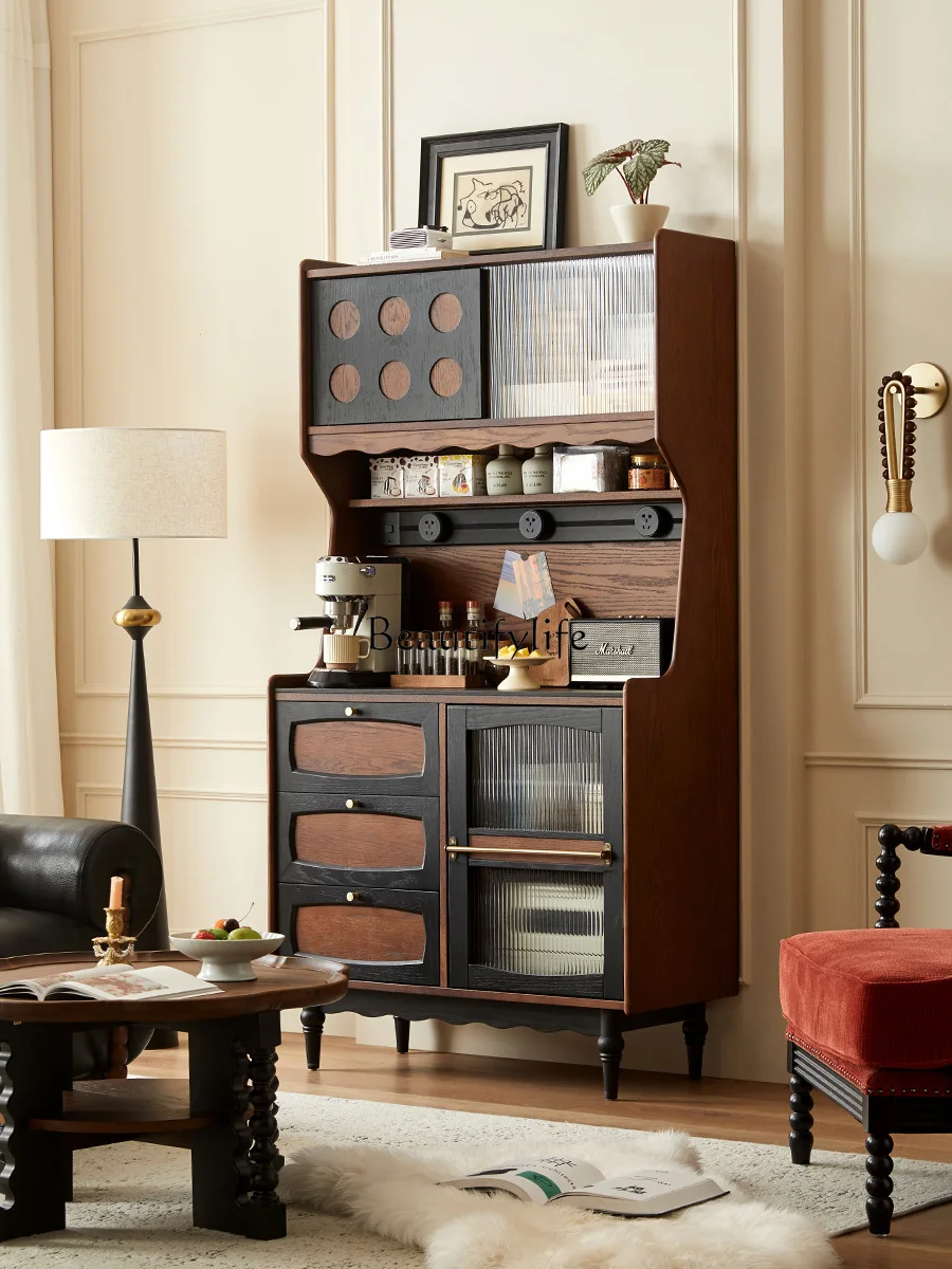 

Medieval French solid wood retro dining side cabinet integrated tea locker against the wall