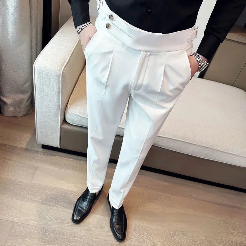 High Quality Elastic Suit Pants for Men's Italian Style Personalized Pleated White Small Suit Pants for Youth Pants