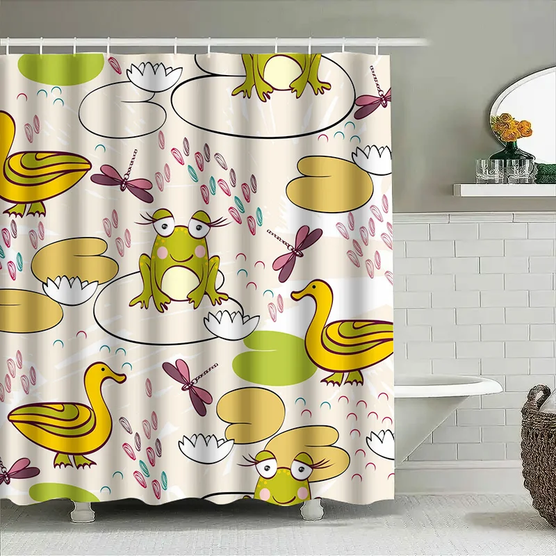 

Причудливая занавеска для душа с лягушками, лебедями, декор для ванной комнаты для детской комнаты или основной ванны, розовый, желтый, зеленый, фиолетовый дизайн (60x72)