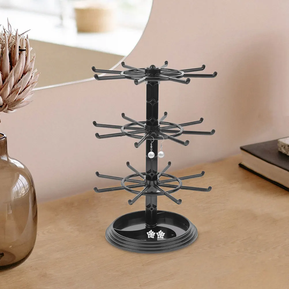 

2 шт. вращающихся подставок для украшений черного цвета с нижним лотком для хранения серег, браслетов, колец, ожерелий.