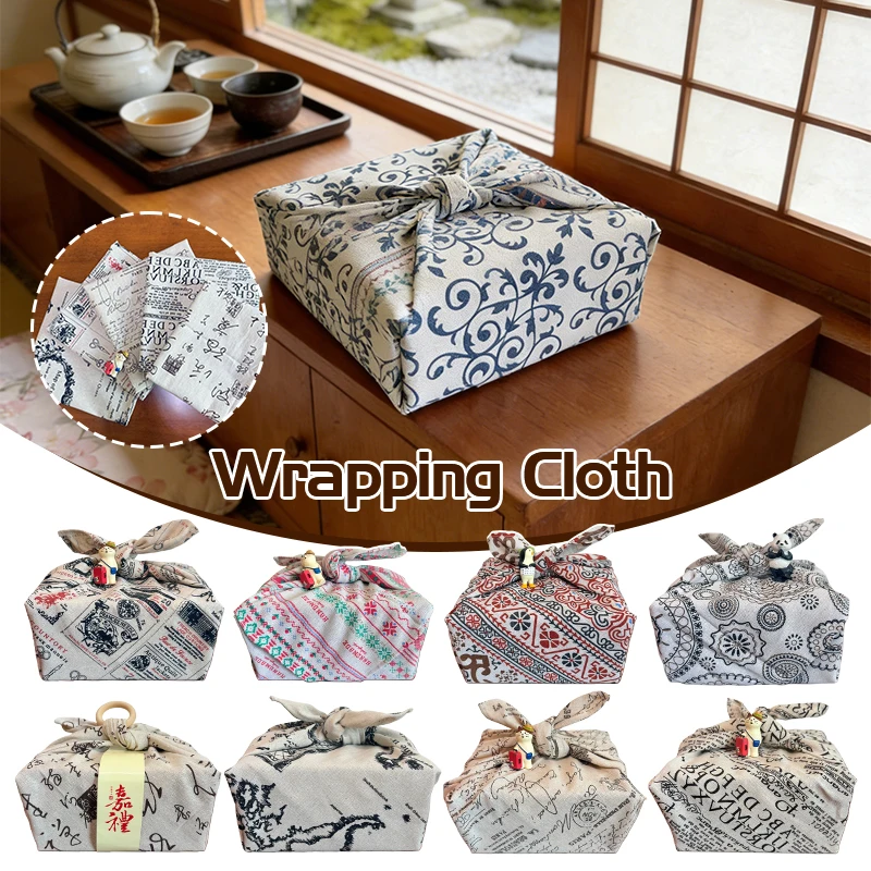 Japanese Furoshiki Sushi Bento Cloth Handkerchief  Chinese Calligraphy Pattern Napkin New Year Festival Gift Package Kerchief
