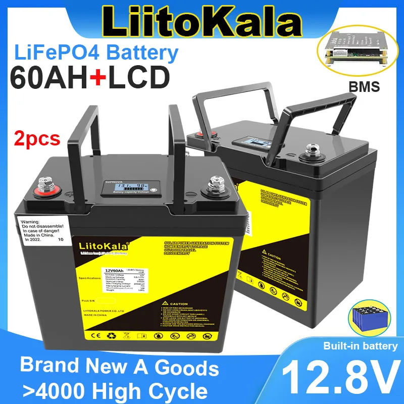 

2pcs liitokala 12V 12.8V LifePo4 battery 60AH 30AH 40AH 50AH High Cycle Built-in BMS Suitable for camping golf cart outdoor powe