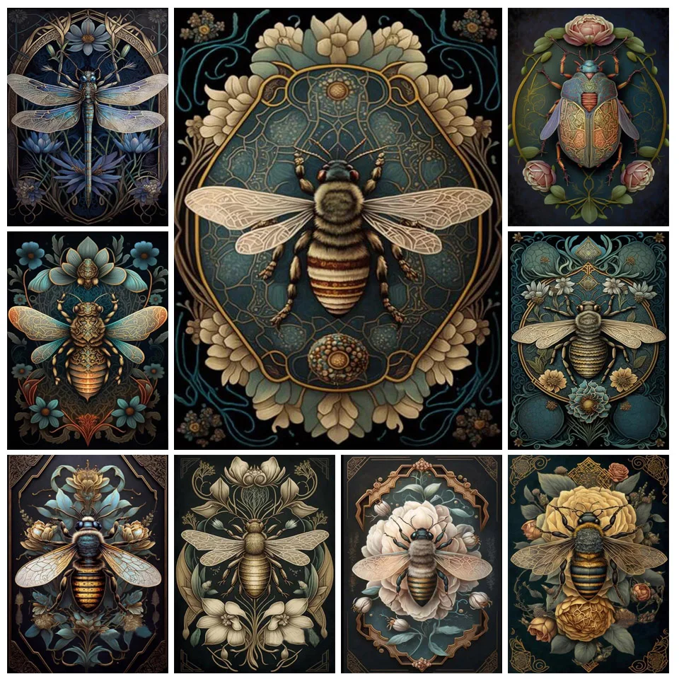 Пчела и Мак подсолнухи розы ромашки Сделай Сам полностью алмазная живопись Божья коровка Вышивка крестом Ирисы и стрекоза WE1337