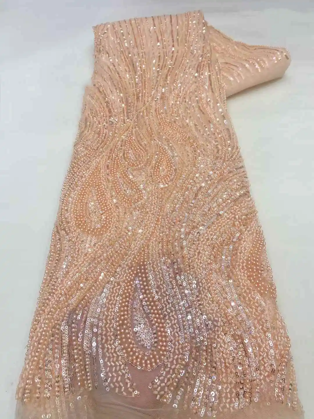 أحدث قماش شبكي دانتيل مطرز أفريقي 5 ياردات 2025 مواد زفاف نيجيرية عالية الجودة قماش خرز ترتر فاخر للخياطة