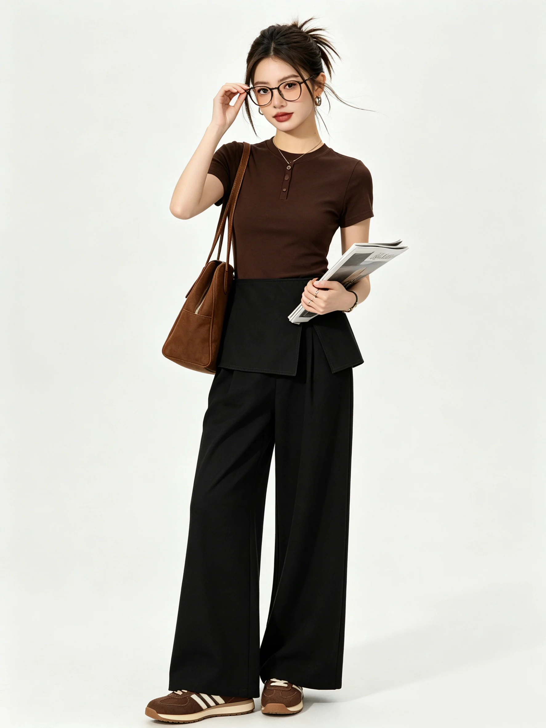 Korean Style Loose Wide Leg Pants Single Color Layered Wear Casual Trousers Spring Early Season Slimming Drape Design Versatile