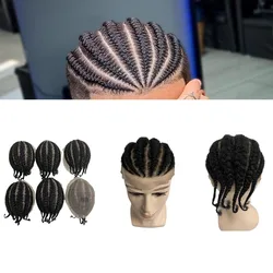 Malaysian Virgin Human Hair Systems Root Afro Corn Braids 1b# Black Color 8x10 Full Lace Toupee for Blackman