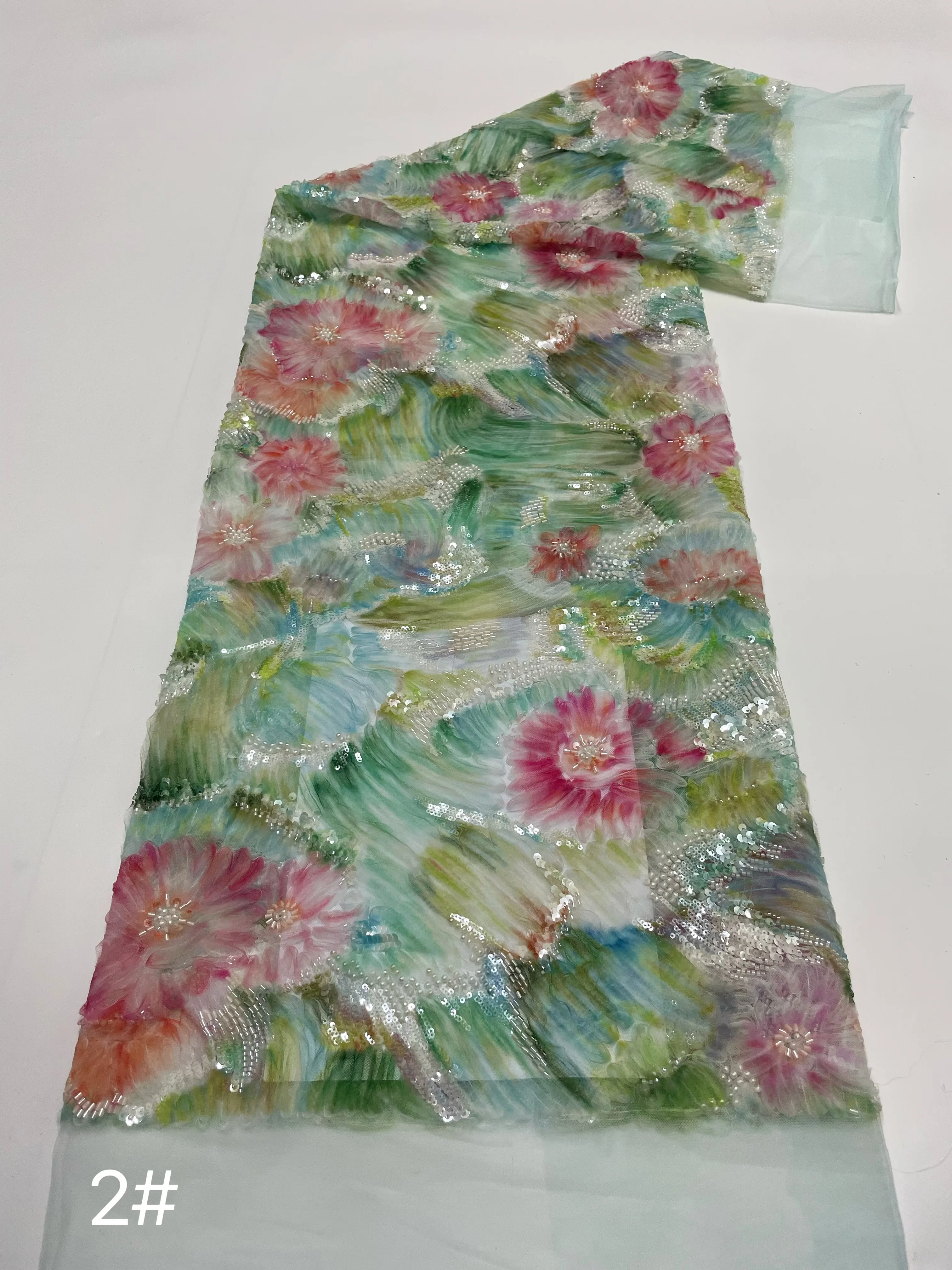 

Hot sale AFrica Multi color Embroidery 3D High Quality With Gorgeous Pattern Mesh Fabric French Tulle Net Fabric Sewing Dress