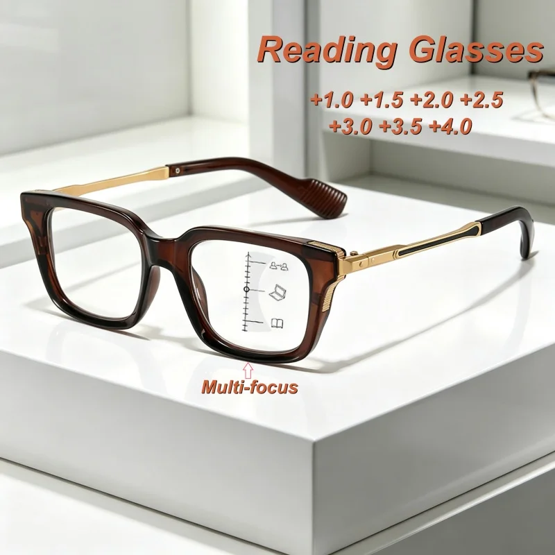 New Fashionable Personalized Women's Multi Focus Reading Glasses Retro Neutral High Quality Dual Use Anti Blue Light Glasses