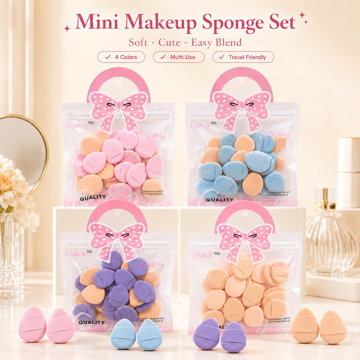 30pcs mini finger powder puff, with many fresh colors to choose from, small and precise decoration of the eyes and nose corner.