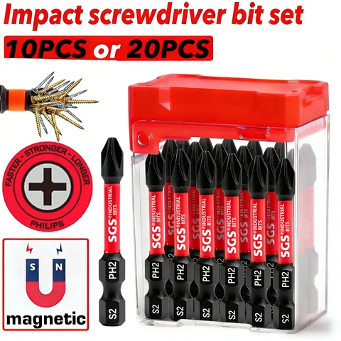 10/20 Pieces of S2 Alloy Tool Steel Bits, Super Strong Magnetic Ph2, 50mm Standard Length, Rust-Resistant, Wear-Resistant, Impact-Resistant, Portable in a Box, a Complete Set for Multi-Scenario Repairs and Assembly